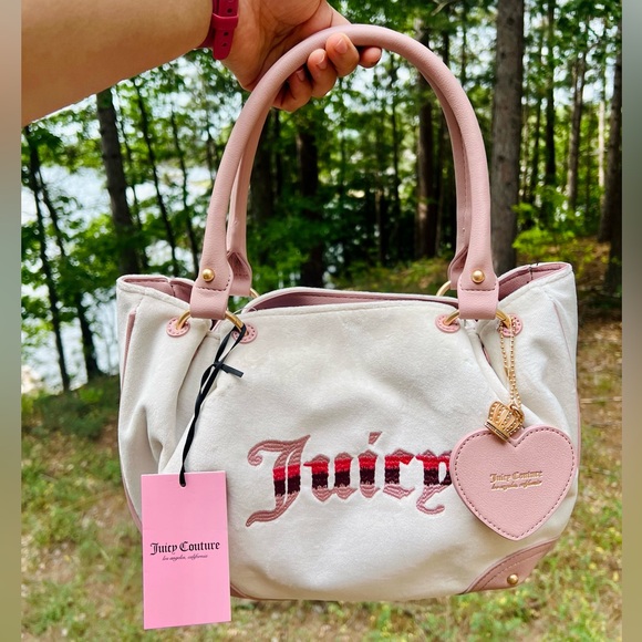 Juicy Couture Handbags - Juicy Couture Retro Vibe Satchel Crystal Pink Heart Charm NWT Handbag